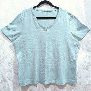 Pastel Blue Cotton V-Neck Tee Shirt Short Sleeve 18/20 Casual Comfy 100% Cotton